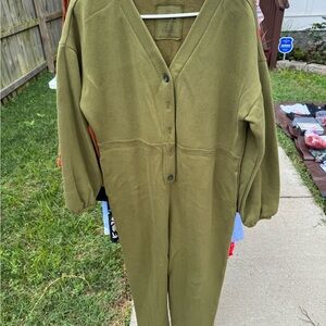 Madewell Green Utility Jumpsuit with Collared Neckline